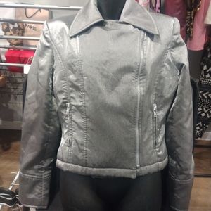 Georgiou Studio Silver Metallic Moto Jacket